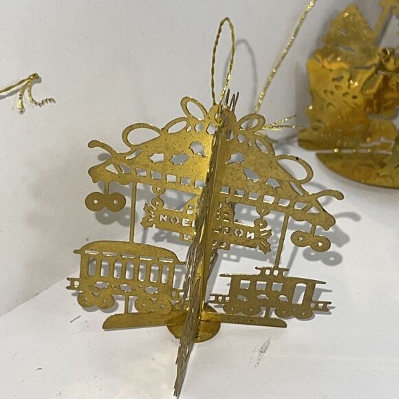 Danbury Mint 23K Gold Plated Christmas Ornament 9 Piece Lot Vintage 80’s Detail - Picture 8 of 9